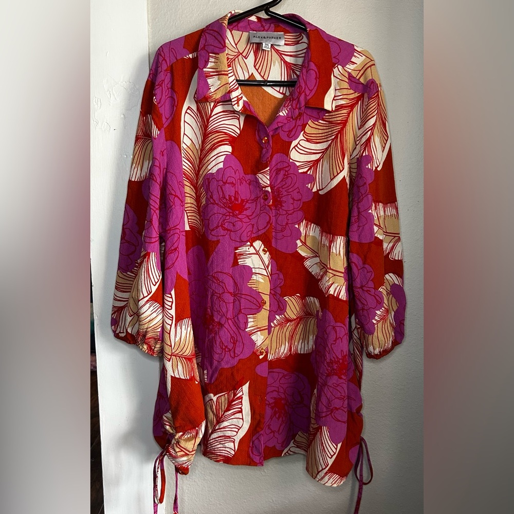 Alex & Parker Bloom Button-Front Blouse 3XL Multicolor Floral